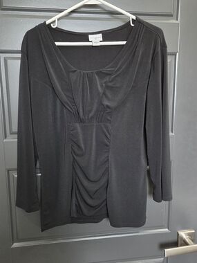 Jaclyn Smith Black Ruched Scoop-Neck Long Sleeve Tunic